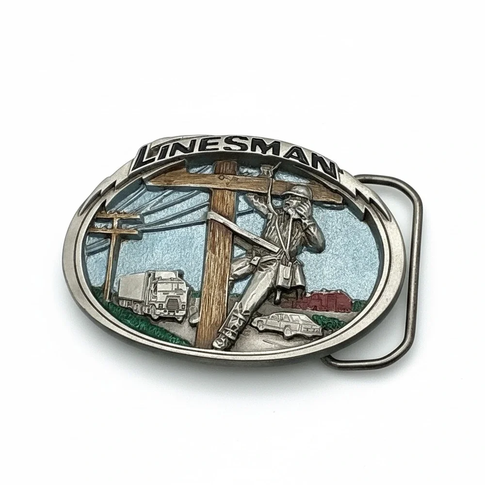 Vintage 1986 The Great American Buckle Co Linesman Pewter Belt Buckle 1809‎ Mens